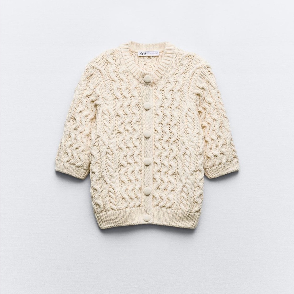 Zara NWT size S short sleeves braided knit cardigan.